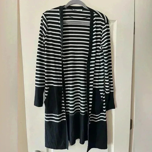 Workshop Republic Clothing Sweaters - Workshop Black & White Striped Cardigan Women’s size Small